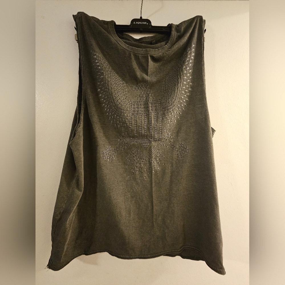 Vintage Men's GUESS Embellished Washed Brown GreySleeveless Top